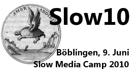 Amor Addit. Emblem mit geflügelter Schildkröte. Slow Media Camp 2010