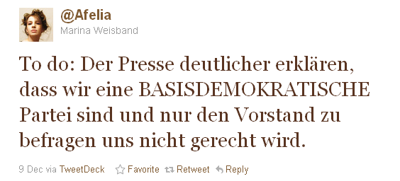 Marina Weisband: To do: Der Presse deutlicher erklären, dass wir eine BASISDEMOKRATISCHE Partei sind und nur den Vorstand zu befragen uns nicht gerecht wird.